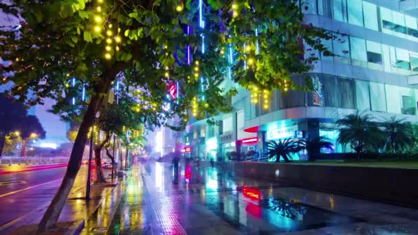 中国広州の夜照明ウォーキング ストリート ビュー 4 k の時間経過 - 映像、動画