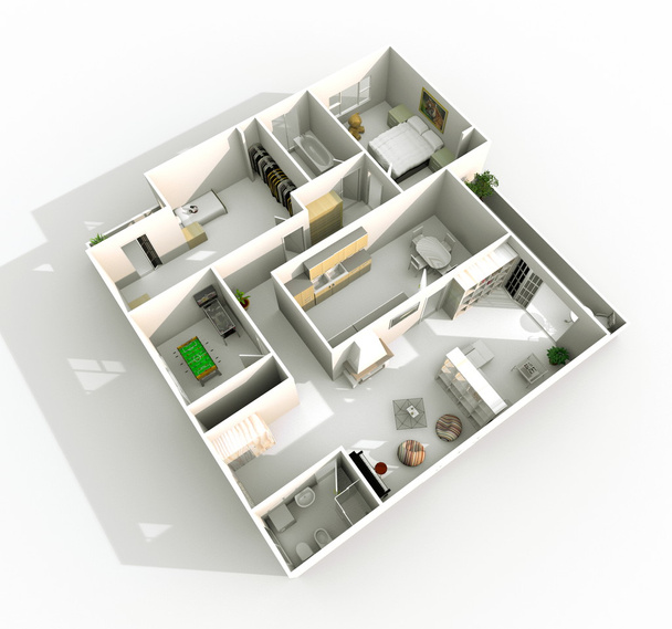 3d interior rendering of oblique perspective view of home apartment - Photo, Image