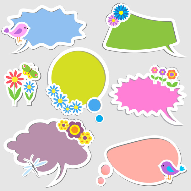Speech bubbles with birds and flowers - Vektör, Görsel
