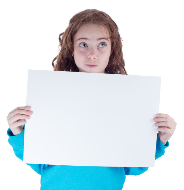 Pretty teen girl with blank poster - Zdjęcie, obraz