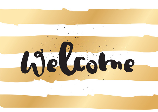 Welcome inscription. Greeting card with calligraphy. Hand drawn design. Black and white. - Vetor, Imagem