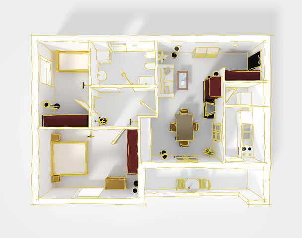 odręczny szkic renderingu 3D kabriolety domu mieszkania - Zdjęcie, obraz