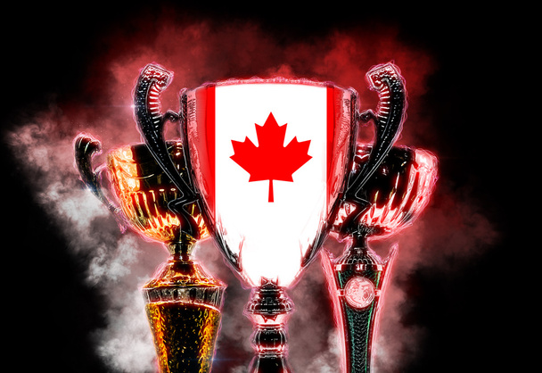Trophy cup textured with flag of Canada. Digital illustration - Photo, Image