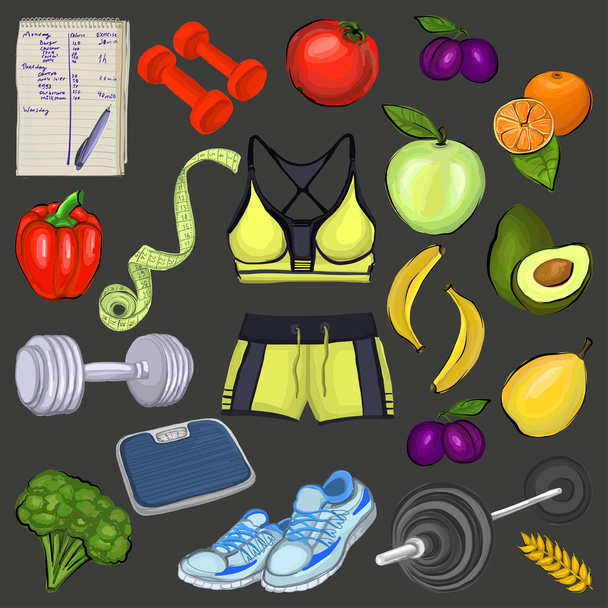 Healthy lifestyle icons Seamless vector pattern - Vector, Image