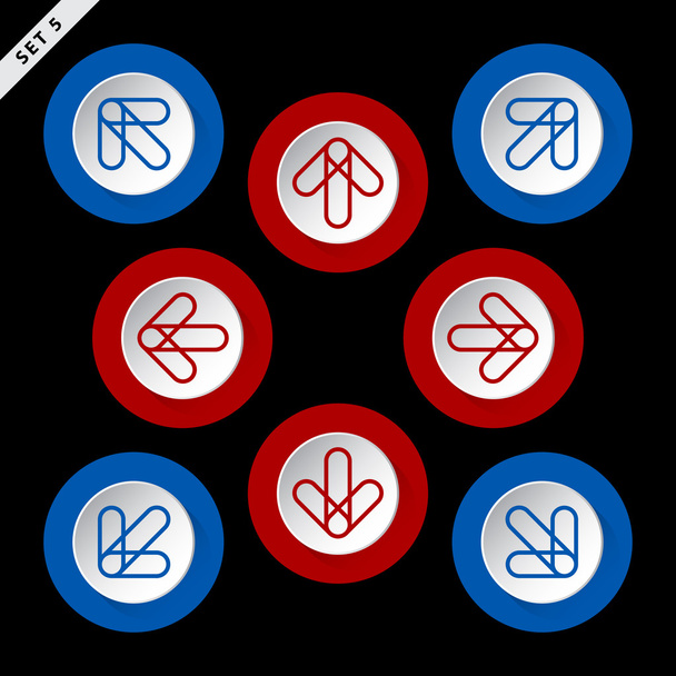 vörös és kék nyilak nyolc irányba - Vektor, kép