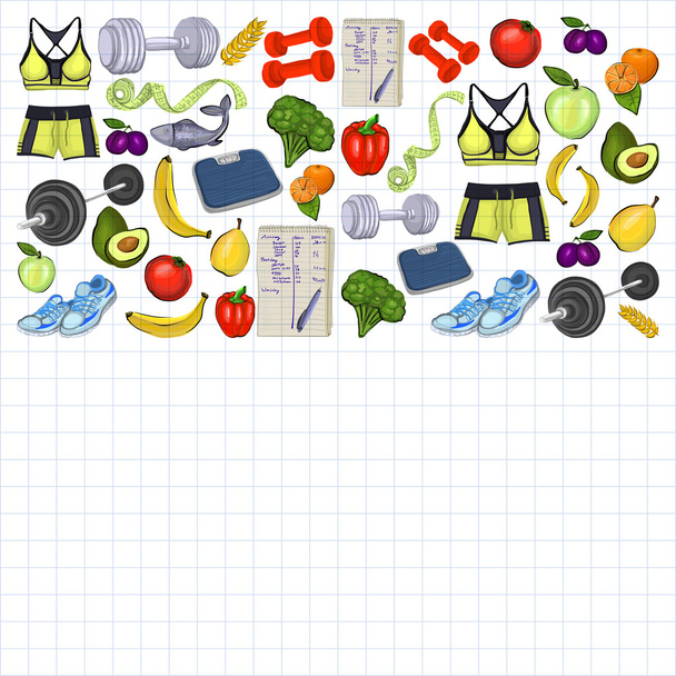 Healthy lifestyle icons Doodle style images - Vector, Image
