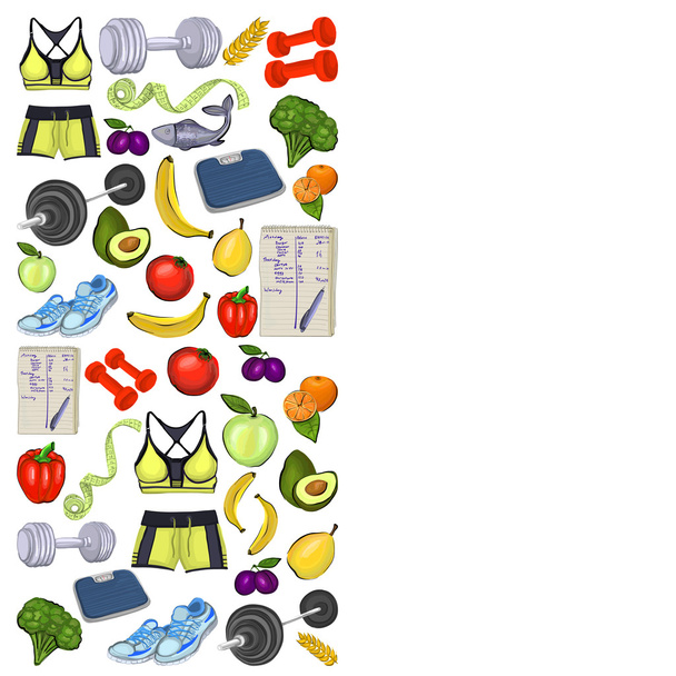 Iconos de estilo de vida saludable Imágenes de estilo Doodle
 - Vector, Imagen