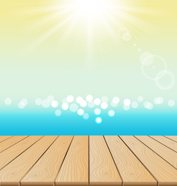 Wood Floor On Beach And sun shine for summer - Vector, Imagen