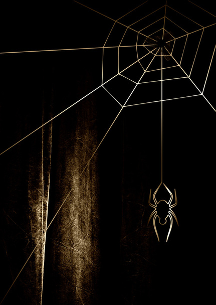Spider and web. Abstract black background. - Photo, Image