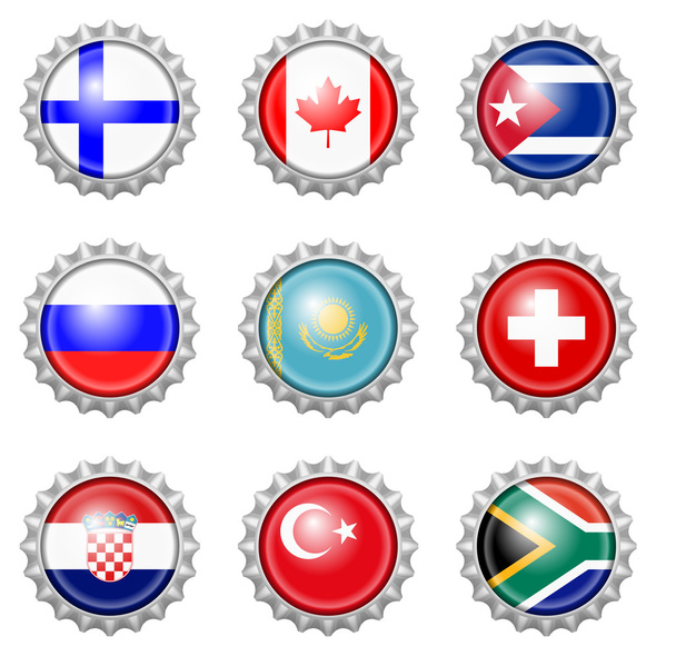 Şişe kapağı ülke bayrakları - Vektör, Görsel