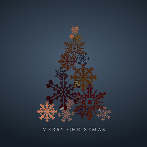 Stylized snowflakes Christmas tree silhouette. Happy new year 2016 greetings card. Vector. - Vector, Image
