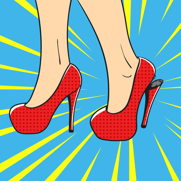 Vector mão desenhada pop arte ilustração de uma mulher elegante sapatos
 - Vetor, Imagem