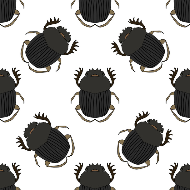 Seamless pattern with dor-beetle .Geotrupidae    hand-drawn dor-beetle . Vector - Vector, Image