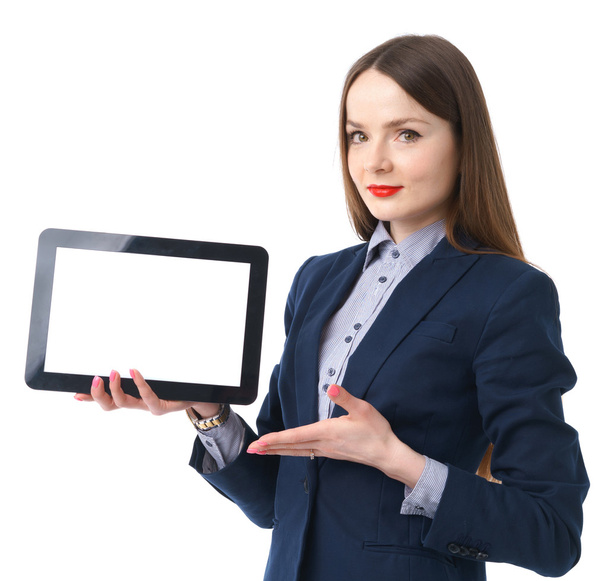 Businesswoman holding tablet in hands - Foto, imagen