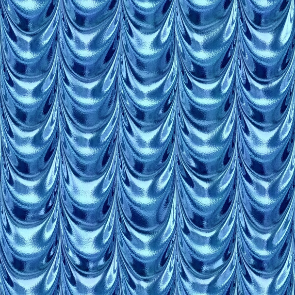 blue draped textile fabric drapery material seamless pattern texture background with a metallic reflection - Photo, Image