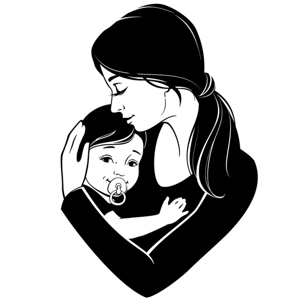 Inschrijving knuffels van moeder en haar kind - Vector, afbeelding