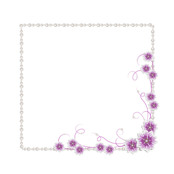 Floral frame with pearls - Vector, Image