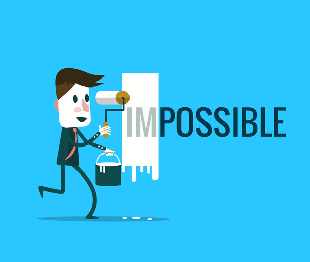 Businessman turning the word "Impossible" into "Possible". - Vector, Image