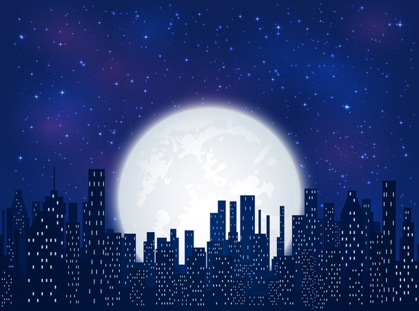 Night city on Moon background - Vettoriali, immagini