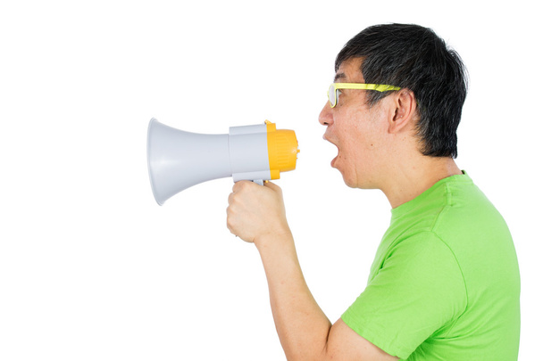 Asian Chinese Man Shouting with a Megaphone - Photo, image