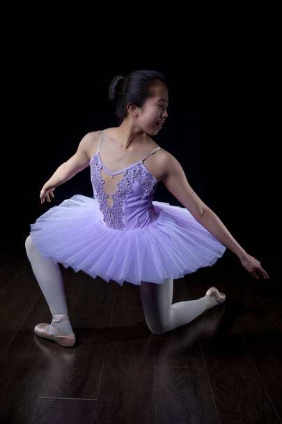 junge Ballerina in Spitzenschuhen und Tutu in Tanzpose - Foto, Bild