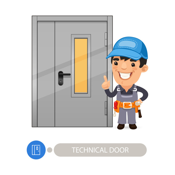 Technické dveře a pracovník - Vektor, obrázek