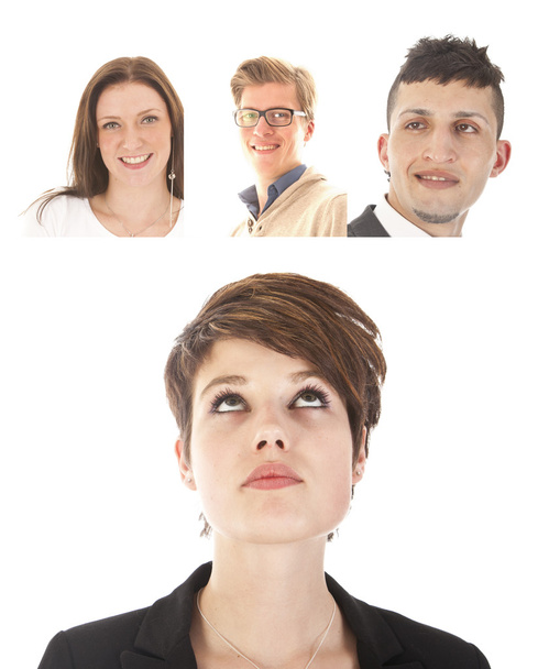 Молода бізнес-леді з друзями ізольовані на білому тлі
 - Фото, зображення
