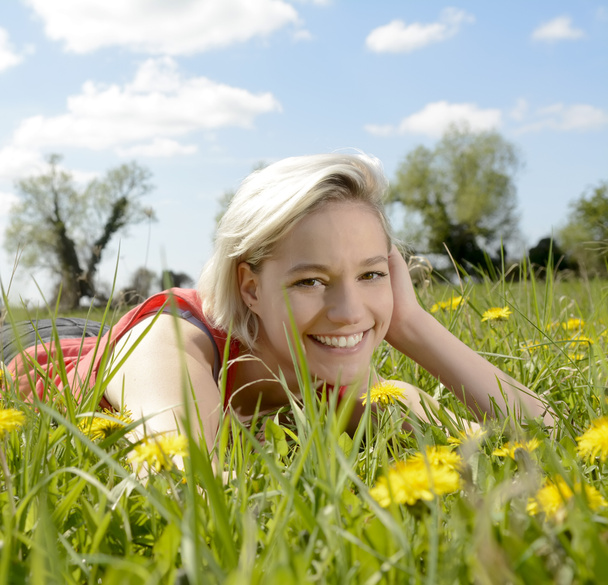 happy young woman on meadow - Photo, Image