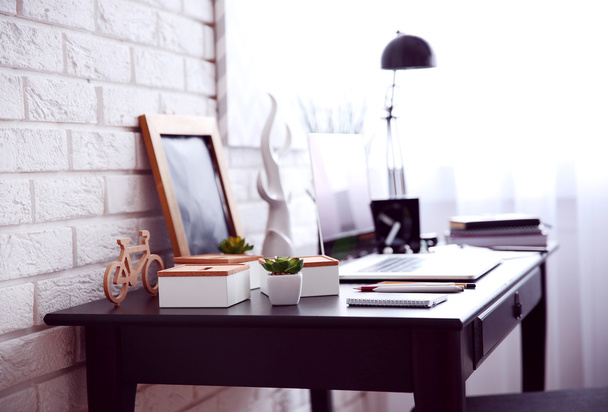 Workplace with laptop on table  - Valokuva, kuva