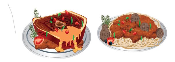 spaghetti i mięsnej potrawy - ilustracja - Wektor, obraz