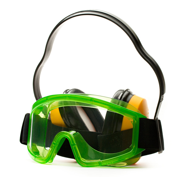 Zöld védőszemüveg-val fülhallgató - Fotó, kép