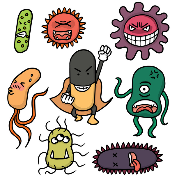 vektorijoukko bakteereja ja antibiootteja
 - Vektori, kuva