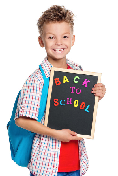 Boy with small blackboard - back to school - Fotoğraf, Görsel