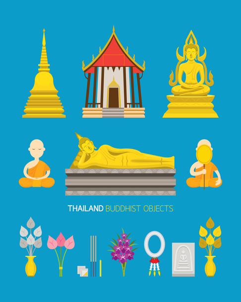 Tajlandia Buddyjski obiektów zestaw - Wektor, obraz