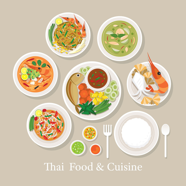 Il cibo tailandese e cucina Set - Vettoriali, immagini