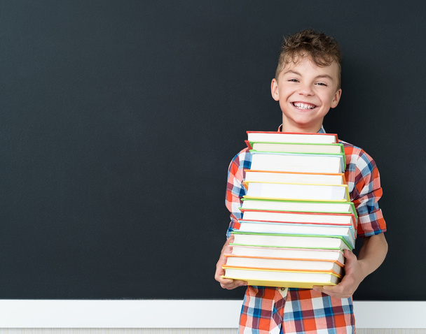 Back to school concept - schoolboy with books - Fotoğraf, Görsel