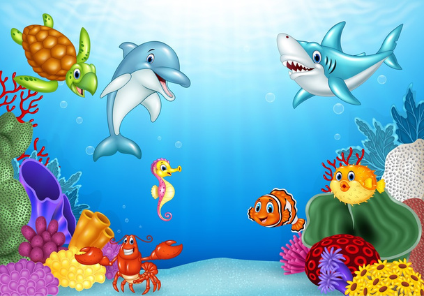 Cartoon tropical fish with beautiful underwater world - Vector, Image