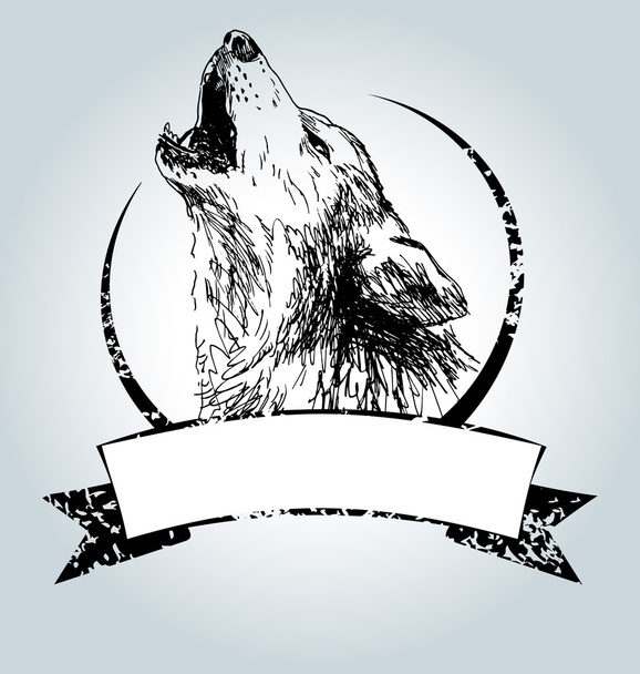 Vector vintage label with howling wolf - Vector, Imagen