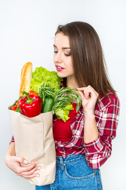 Beautiful woman with vegetables - Photo, Image