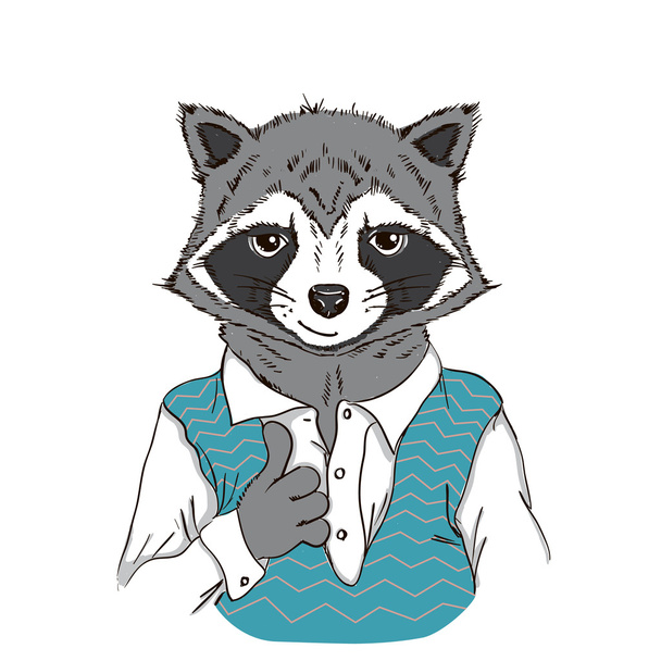 Raccoon vector illustration, thumb up - Vector, Image