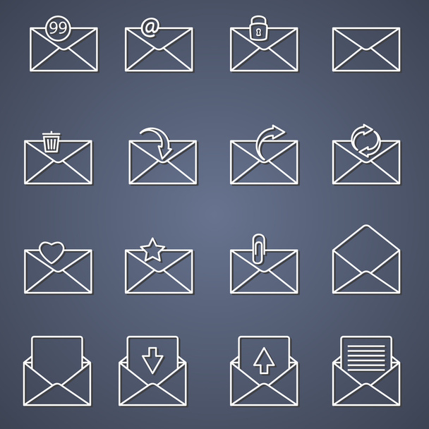 Ícones de correio, design de linha fina
 - Vetor, Imagem