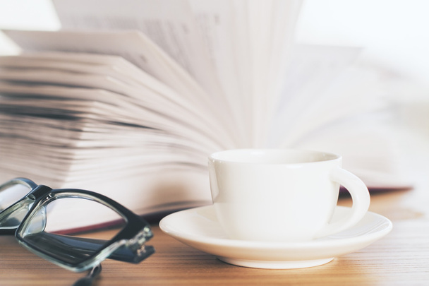 Book, coffee and glasses - 写真・画像
