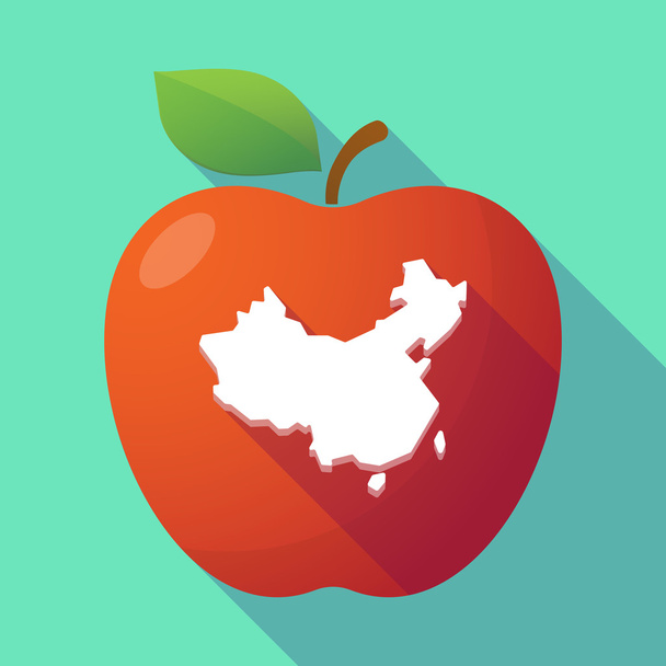Uzun gölge Kırmızı elma ile Çin Haritası - Vektör, Görsel