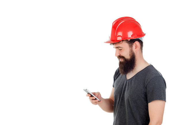 handsome hipster man with red helmet    - Photo, Image