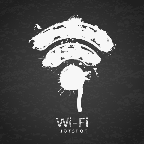 Vector watercolor illustration of wi-fi zone icon on black chalkboard background. Free wi-fi hotspot, hand drawn sign. - Vector, imagen