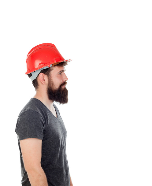 hombre hipster guapo con casco rojo
   - Foto, imagen