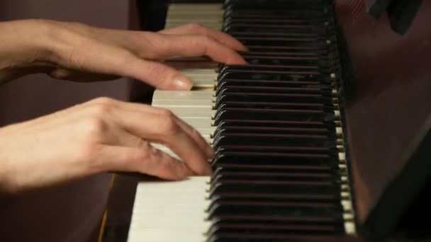 Twee vrouwelijke handen spelen een zachte stukje klassieke muziek op een prachtige vleugel. Vrouw spelen van de piano, close-up. - Video