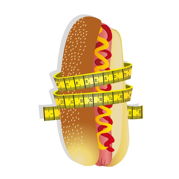 cinta métrica alrededor de hot dog
 - Vector, Imagen