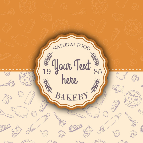 Seamless pattern with doodle bakery icon. Vintage bakery emblem. Hand drawn vintage background  - Vector, Image