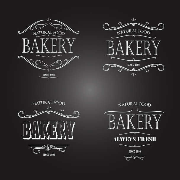 Set of Vintage monochrome bakery emblem. Old style elements, logos, logotypes for badges, bread company, bread house, cafe, cake shop. - Вектор,изображение